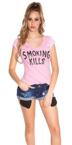 Hátán koponya kivágású Smoking Kills póló felső 
